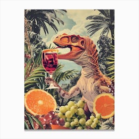 Dinosaur Drinking Wine Retro Collage 1 Canvas Print