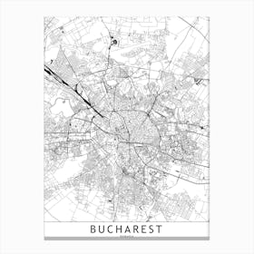 Bucharest White Map Canvas Print