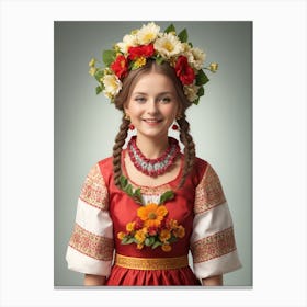 Russian Girl In Traditional Dress Canvas Print