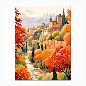 Gardens Of Alhambra, Spain In Autumn Fall Illustration 3 Canvas Print