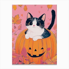 Cute Cat In A Pumpkin Canvas Print