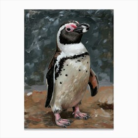 African Penguin Robben Island Oil Painting 3 Canvas Print