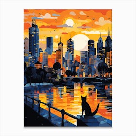 Melbourne, Australia Skyline With A Cat 3 Canvas Print