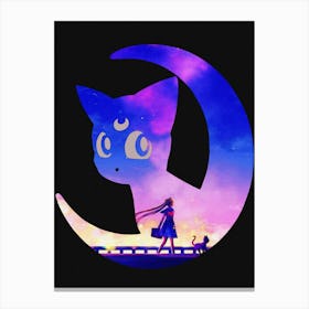 Anime Negative Space ― Luna & Usagi At The Purple Sky Canvas Print