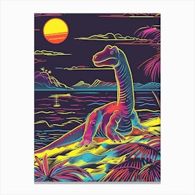 Neon Lines Dinosaur On The Beach Canvas Print