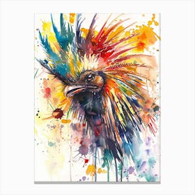 Porcupine Colourful Watercolour 3 Canvas Print