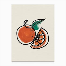 Abstract Orange Fruit Line Art Orange and Green Canvas Print
