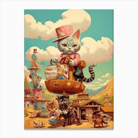 Cowboy Kittens Illustration Kitsch 2 Canvas Print