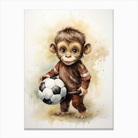 Monkey Painting Playing Soccer Watercolour 3 Canvas Print