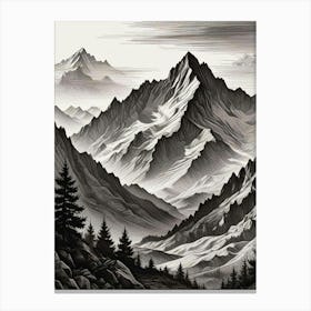 Monochrome Mountain Landscape Art Print (2) Canvas Print