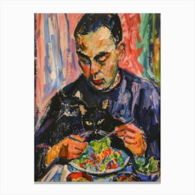 Portrait Of A Man With Cats Eating A Salad  4 Canvas Print