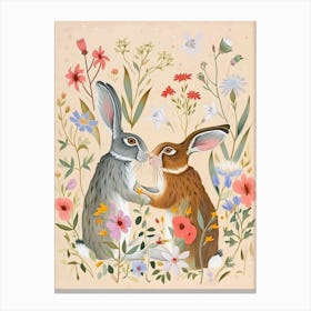 Folksy Floral Animal Drawing Rabbit 2 Canvas Print
