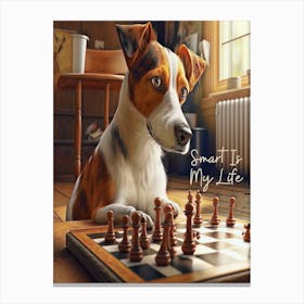 Funny Dog Playing Chess Cool 1 Canvas Print