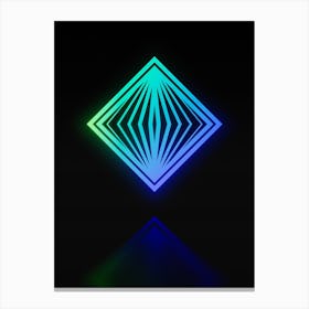 Neon Blue and Green Geometric Glyph Abstract on Black n.0323 Canvas Print