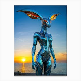 Futuristic Morphic Creature Positioned Gracefully At The Convergence Of Modernity And Nature Near T Canvas Print