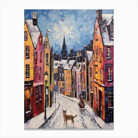 Cat In The Streets Of Edinburgh   Scotland With Snow 4 Canvas Print