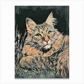 Laperm Cat Relief Illustration 1 Canvas Print