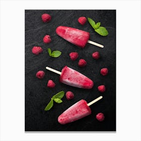 Fruit ice cream, raspberry — Food kitchen poster/blackboard, photo art Canvas Print