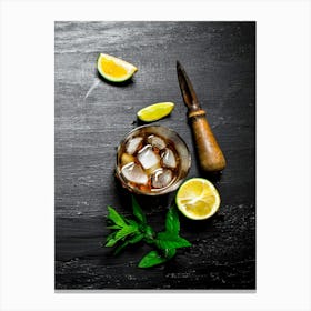 Rum, lime and mint — Food kitchen poster/blackboard, photo art Canvas Print