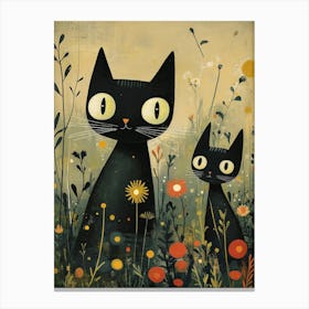 Black Cats In The Meadow 3 Canvas Print