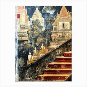 Ancient Buddhist Temple Painting Of The Life Of Buddha Inside Of Wat Pho In Bangkok, Thailand 1 Canvas Print