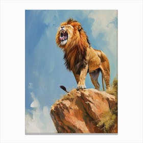 African Lion Roaring On A Cliff Acrylic Painting 3 Canvas Print