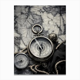 Compass On The Map Canvas Print