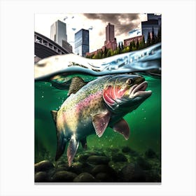 Rainbow Trout Breaking Surface - Rainbow Trout Canvas Print