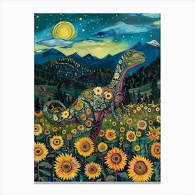 Dinosaur In A Sunflower Field Landscape Painting 3 Canvas Print