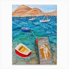 Sunbathing In Milos Greece Canvas Print