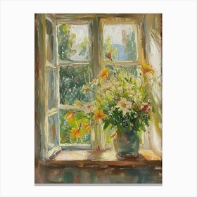 Lily Flowers On A Cottage Window 1 Canvas Print