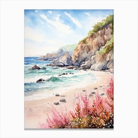Watercolor Painting Of Pfeiffer Beach, Big Sur California 1 Canvas Print
