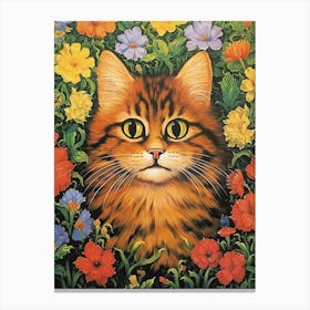 Louis Wain, Psychedelic Cat Collage Style With Flowers 2 Canvas Print
