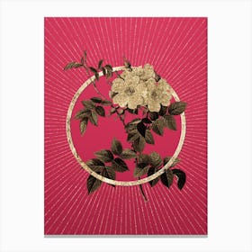 Gold White Rosebush Glitter Ring Botanical Art on Viva Magenta n.0010 Canvas Print