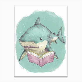 Shark Reading A Book Storybook Style Canvas Print
