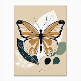 Boho Minimalist Butterfly with Leaves v7 Canvas Print