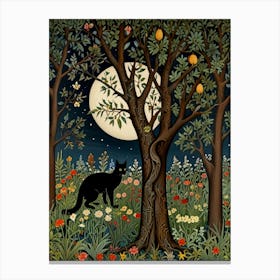 Cat In The Moonlight Style William Morris 9 Canvas Print