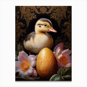 Duck Cracking Out Of Egg Floral 3 Canvas Print