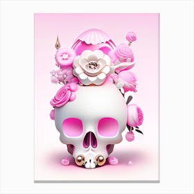 Skull With Surrealistic Elements 2 Pink Kawaii Canvas Print