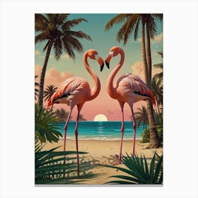 Flamingos On The Beach Canvas Print