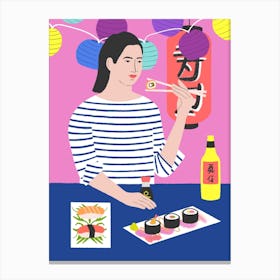 Girl Eating Sushi Canvas Print