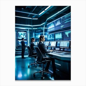 Cyber Industrial Automation Control Room With Sleek Ergonomic Workstations Translucent Holographic (3) Canvas Print