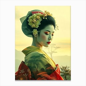 Geisha Color Effect Portrait Canvas Print