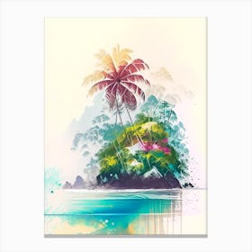 Cocos Island Costa Rica Watercolour Pastel Tropical Destination Canvas Print