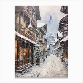 Vintage Winter Painting Hallstatt Austria 1 Canvas Print
