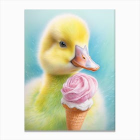 Duckling Eating Ice Cream Pencil Illustration 2 Canvas Print