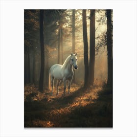 White Horse In The Forest. Generated AI. Art Print 3 Canvas Print