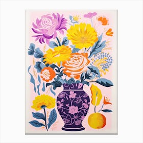 Colourful Flower Still Life In Risograph Style 5 Canvas Print