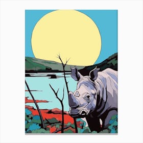 Simple Rhino Illustration Sunrise 6 Canvas Print