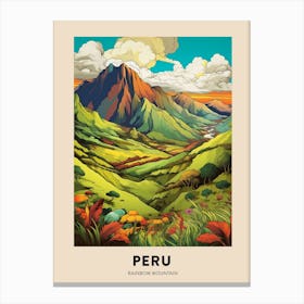 Rainbow Mountain Peru 1 Vintage Hiking Travel Poster Canvas Print